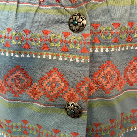 Tasha Pelosi crop jacket with sleeves to elbow, Concho buttons,blue and coral Lg - Picture 2 of 12